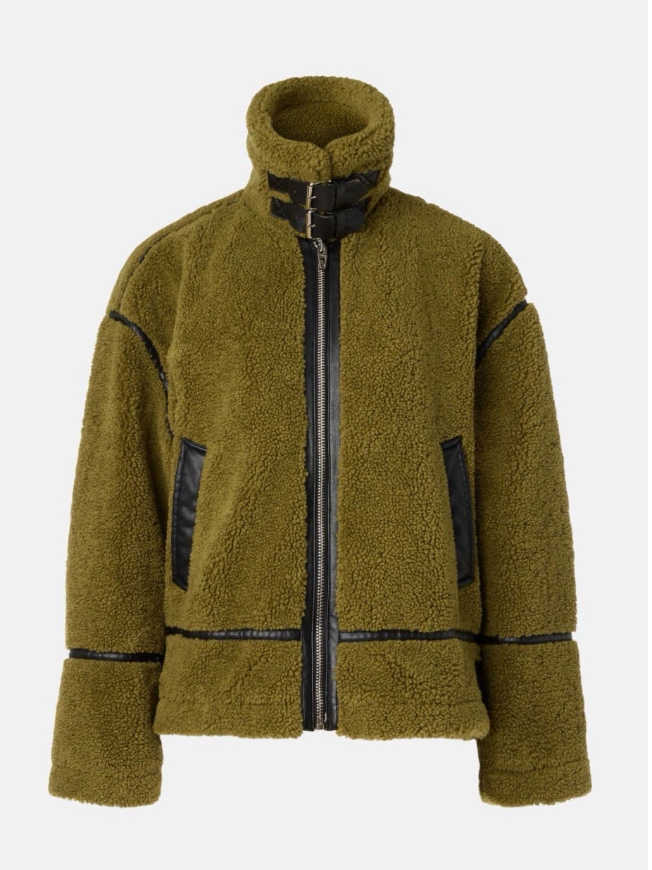 Blank Nyc - Viral The Self Talk Jacket Olive Green Faux Shearling Moto